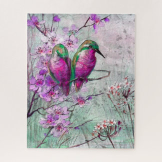 Puzzle Hummingbirds con flores de primavera rosada