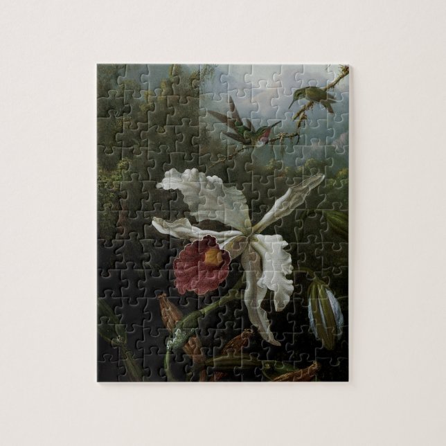 Puzzle Hummingbirds y Orquídea Blanca por Martin J. Heade (Vertical)