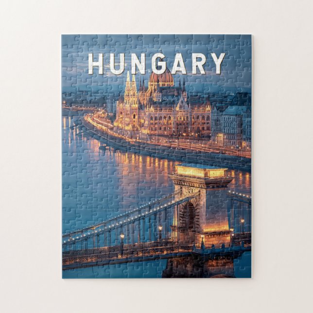 Puzzle Hungary Illustration Travel Art Vintage (Vertical)