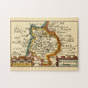 Puzzle Huntingdonshire County Inglaterra Mapa anticuario 