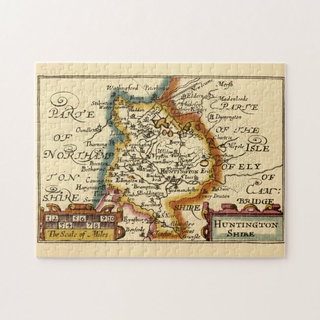 Puzzle Huntingdonshire County Inglaterra Mapa anticuario  (Horizontal)