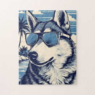 Puzzle Husky con gafas de sol en la playa