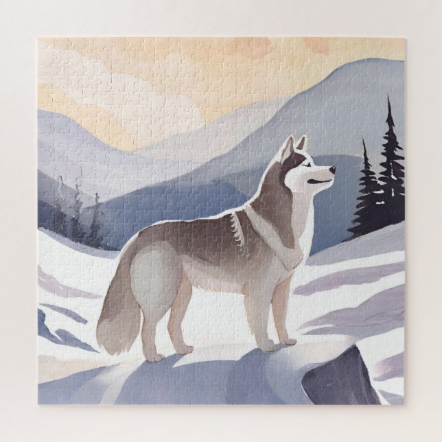 Puzzle Husky de Alaska | Acuarela de Mountain Dog (Vertical)