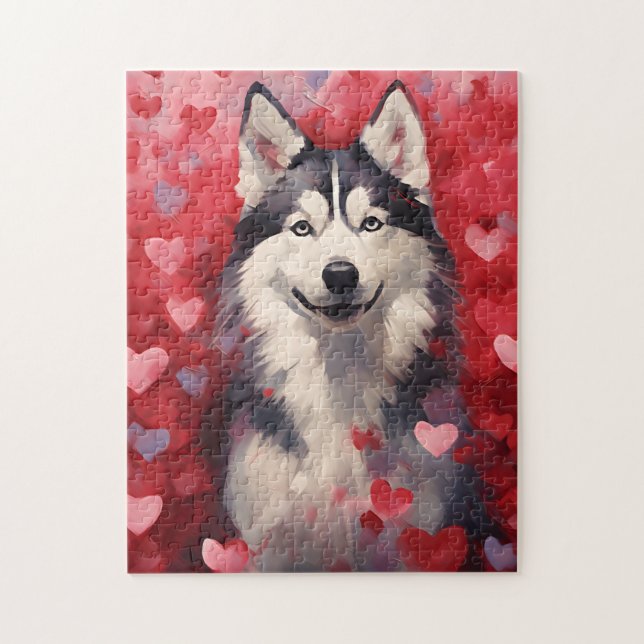 Puzzle Husky Día de San Valentín (Vertical)