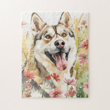 Puzzle Husky - Dog acuarela