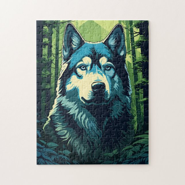 Puzzle Husky en el bosque verde (Vertical)