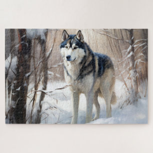 Puzzle Husky Siberiano Deja que nieve Navidad