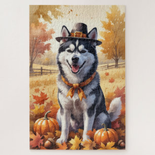 Puzzle Husky Siberiano en Hojas de Otoño Arte de Acción d