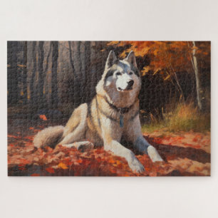 Puzzle Husky siberiano en otoño inspira la caída de las h