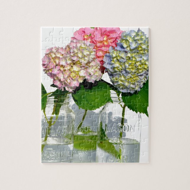 Puzzle Hydrangeas y Mason jar (Vertical)