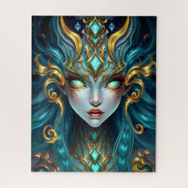 Puzzle Hypnotic Neon Goddess with Glowing Spiral Eyes