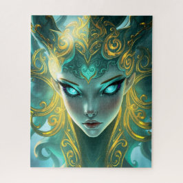 Puzzle Hypnotic Turquoise Goddess with Glowing Spiral Eye