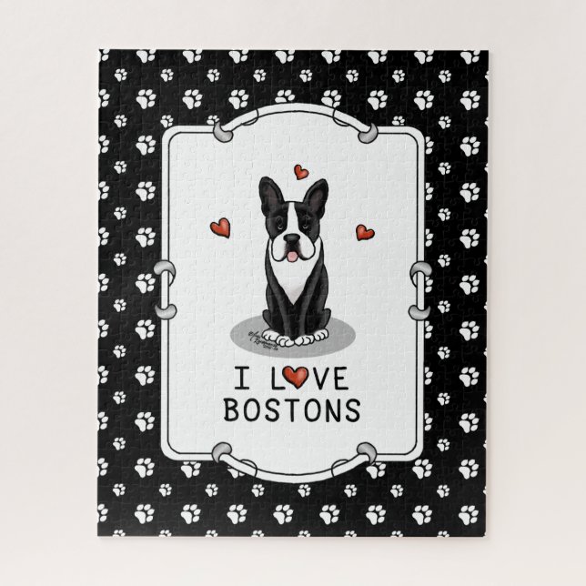 Puzzle I Love Bostons - Boston Terriers (black & white) (Vertical)