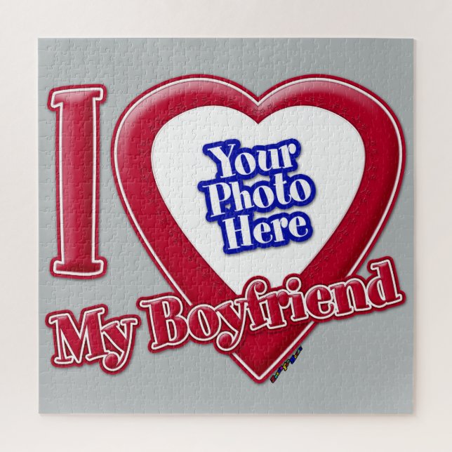 Puzzle I Love My Boyfriend Photo Red Heart Grey (Vertical)