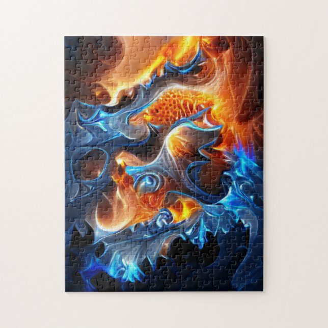 Puzzle Ice and Fire Spiral Fractal Artwork (Vertical)