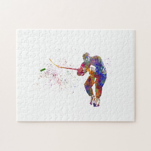 Puzzle Ice hockey player in watercolor (Horizontal)