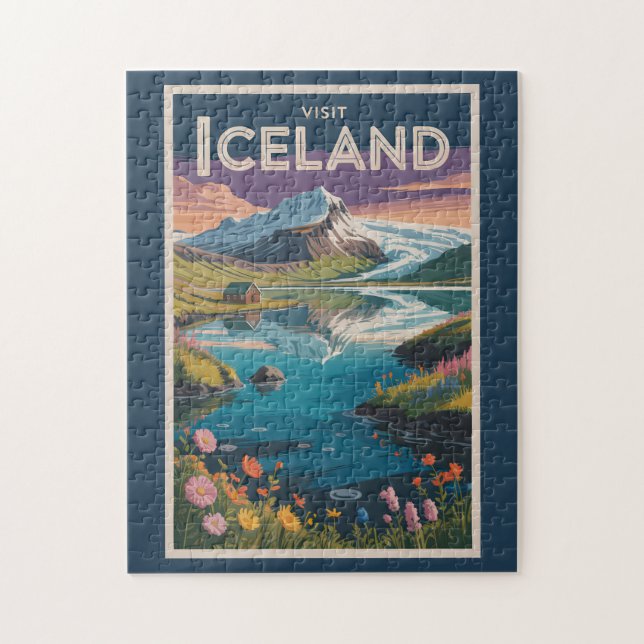 Puzzle Iceland Painterly Illustration Travel Art Vintage (Vertical)