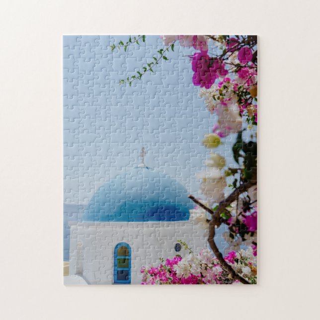 Puzzle Icónica Casa Griega Con Dominios Azules En Oia, Sa (Vertical)