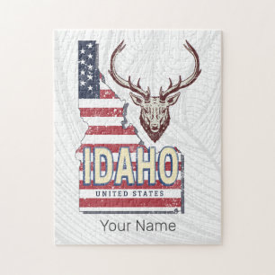 Puzzle Idaho United States Retro Map Vintage Deer USA