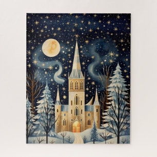 Puzzle Iglesia de invierno con estilo Gouache de época 16