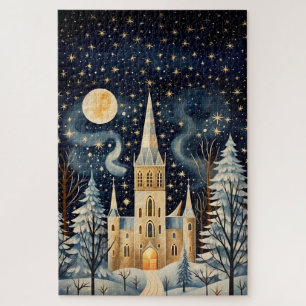 Puzzle Iglesia de invierno con estilo Gouache de época 20
