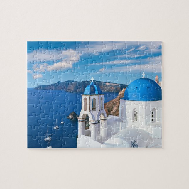 Puzzle Iglesia de la Cupola Azul Vista del Océano Oia San (Horizontal)