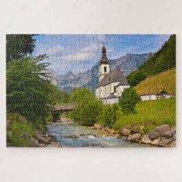 Puzzle Iglesia de montaña con paisaje arrollado