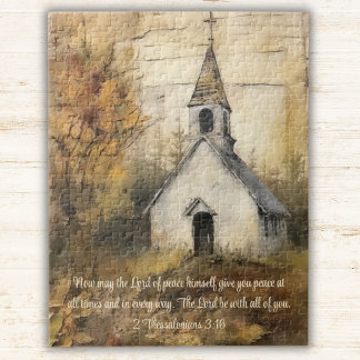 Puzzle Iglesia de Otoño Woods Acuarela Escritura Religios