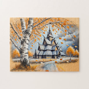Puzzle Iglesia de postes en dibujo de tiza pastel