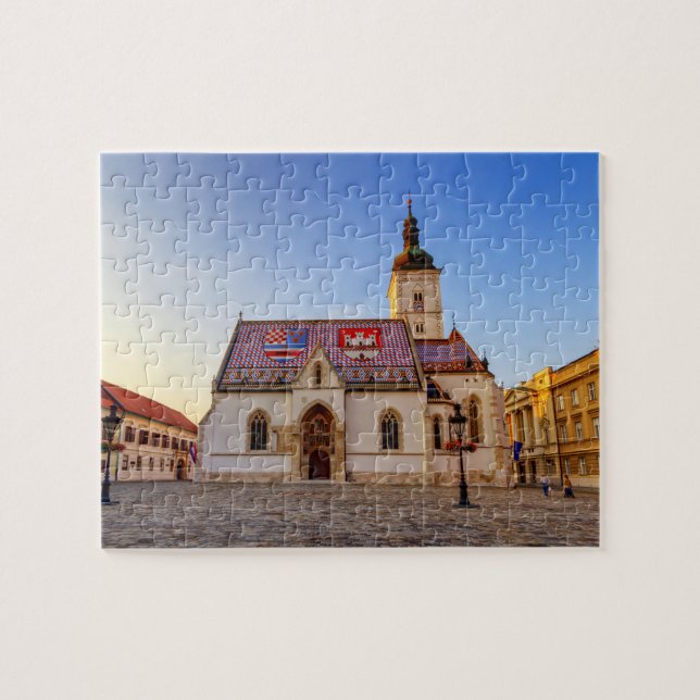 Puzzle Iglesia de San Marcos y plaza al atardecer en Zagr (Horizontal)