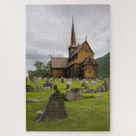 Puzzle Iglesia del bastón con el cementerio en Noruega