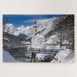 Puzzle Iglesia en la nieve con los Alpes
