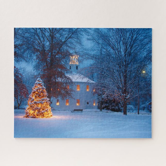 Puzzle Iglesia redonda de Vermont en Navidades (Horizontal)