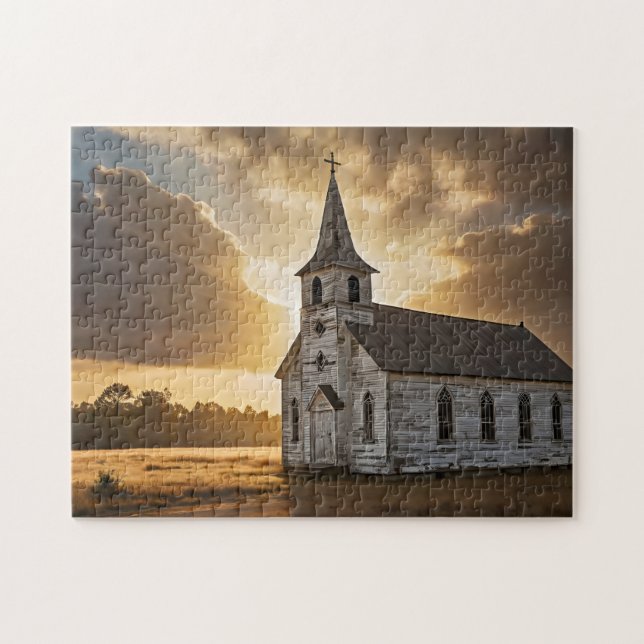 Puzzle Iglesia rural Sunrise Campaña cristiana (Horizontal)