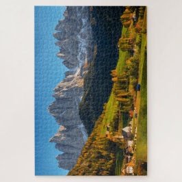 Puzzle Iglesia y pueblo con paisaje montañoso
