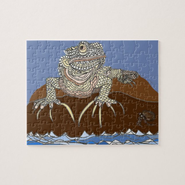 Puzzle Iguana marina en la roca con cangrejo ermitaño (Horizontal)