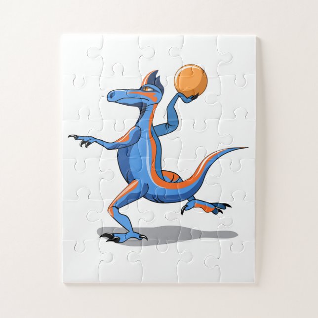 Puzzle Iguanodon Personalizado jugando básquetbol. (Vertical)