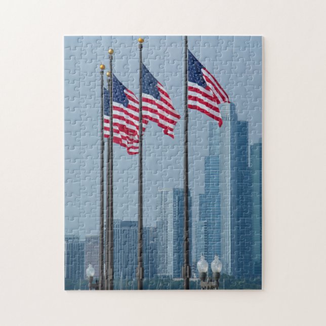 Puzzle Illinois, Chicago. Navy Pier, banderas de EE. UU.  (Vertical)