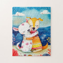 Puzzle Illustration of two dogs playing at the beach