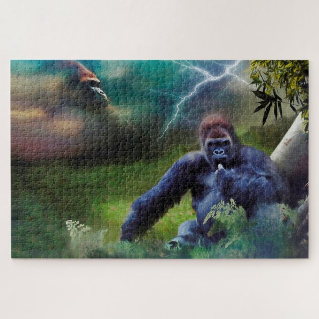 PUZZLE ILUMINACIÓN DE LA JUNGLE DE SILVERBACK GORILLA (Horizontal)