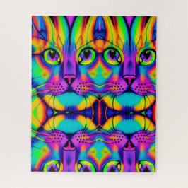 Puzzle Ilusión de gato psicodélico fucsia morada verde