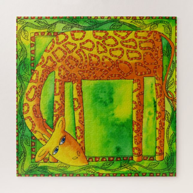 Puzzle Ilustracion acuarela de jirafa con estampado (Horizontal)