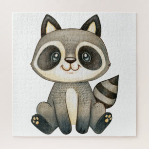 Puzzle Ilustración Adorable de Mapache Dibujada a Mano