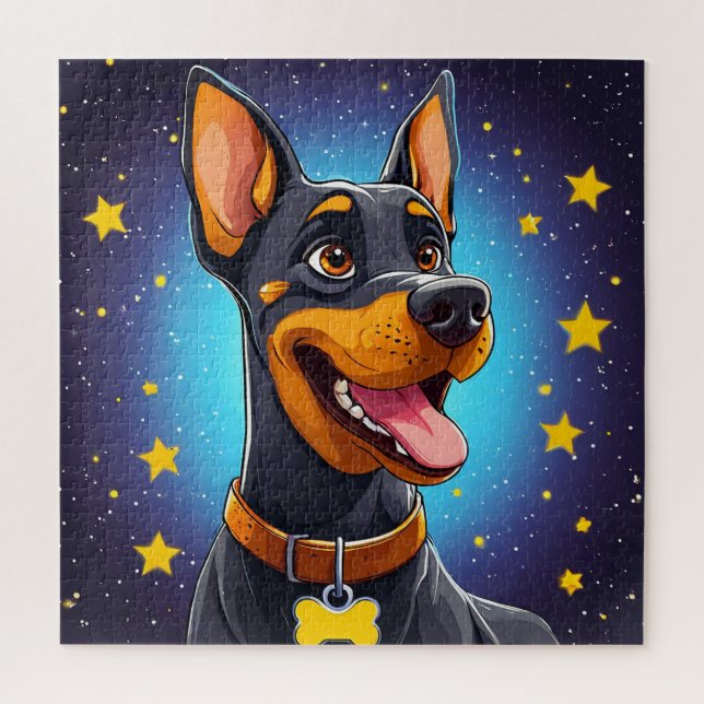 Puzzle Ilustración Alegre de Doberman (Vertical)