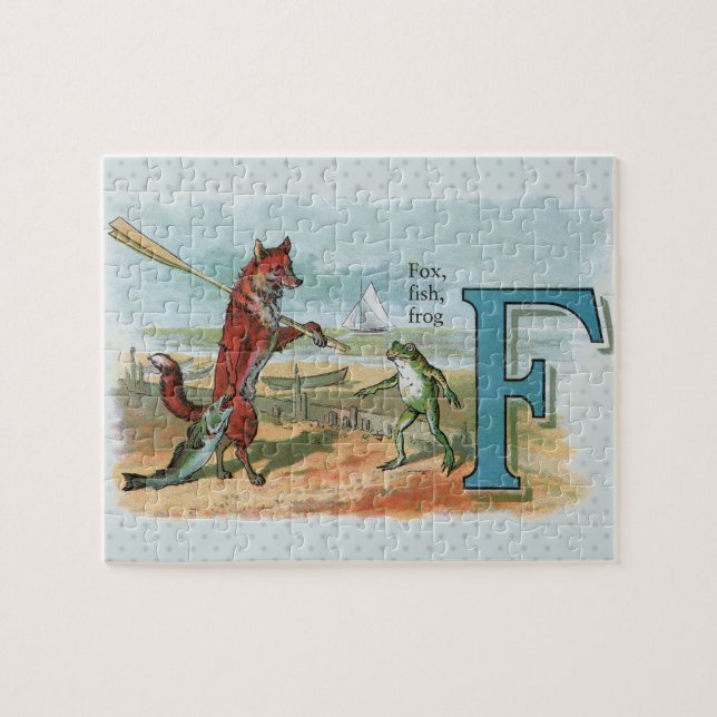 Puzzle Ilustracion antiguo de pesca de rana Fox (Horizontal)