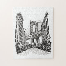 Ilustracion blanco negro de Brooklyn Bridge Nueva