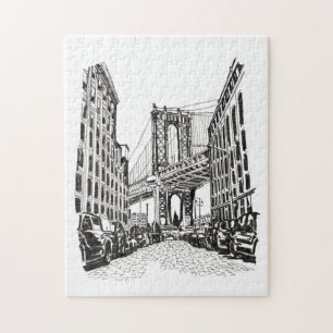 Puzzle Ilustracion blanco negro de Brooklyn Bridge Nueva 