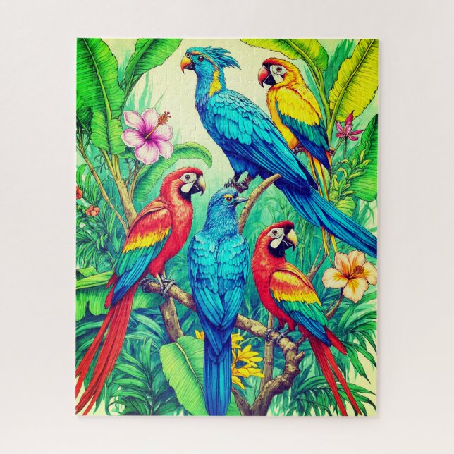 Puzzle Ilustración Botánica de Aves Tropicales (Vertical)
