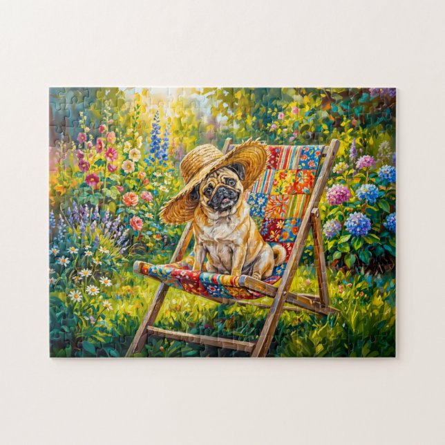 Puzzle Ilustración caprichosa de perro Mops de jardín de  (Horizontal)