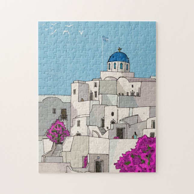Puzzle Ilustracion caprichoso de Oia Santorini Island Gre (Vertical)